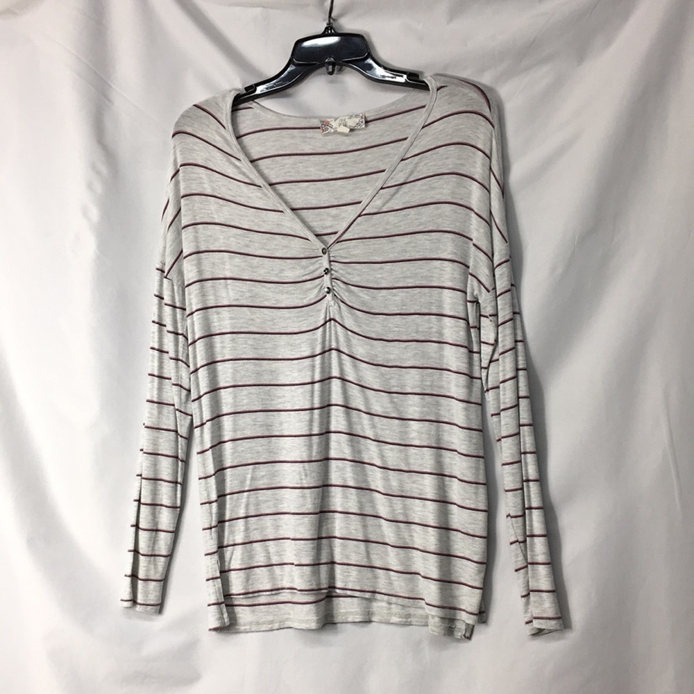Pink Rose Women’s Gray and Pink Stripes Shirt Size S Like-NEW Condition